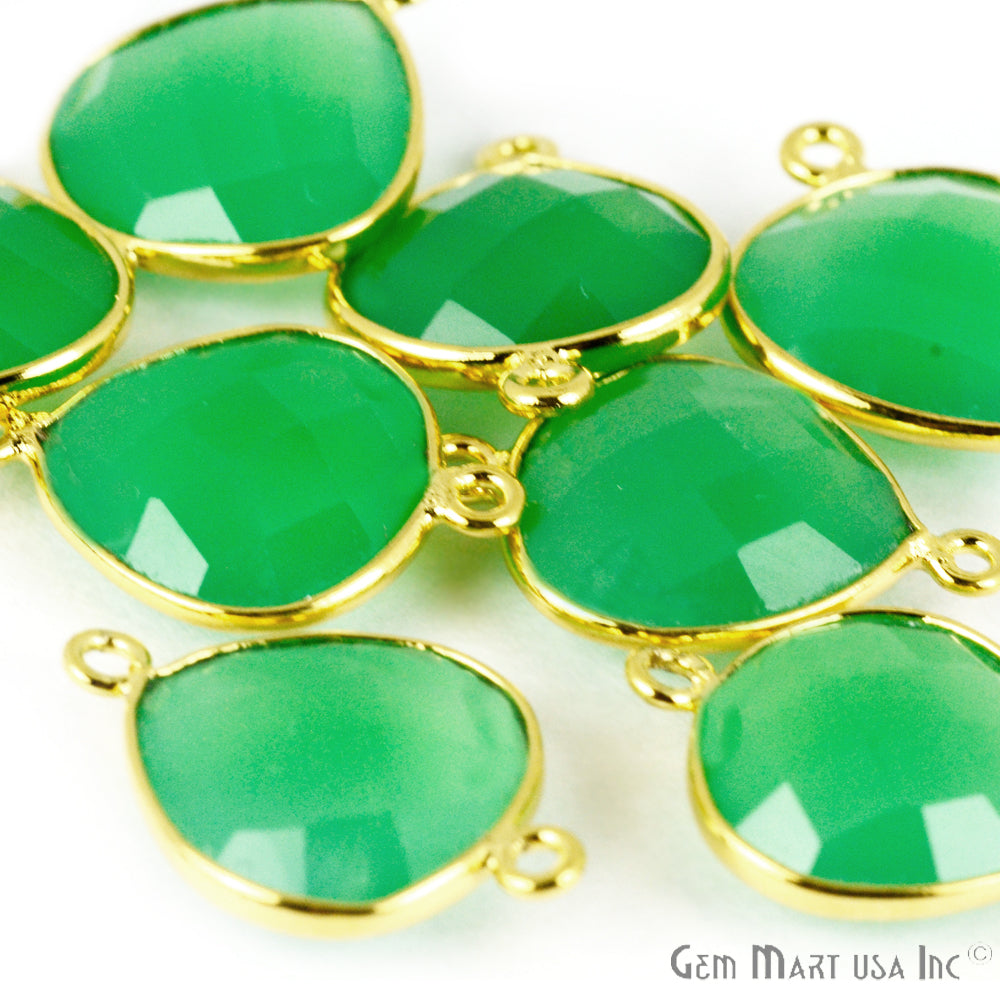 Clearance Sale Chrysoprase Chalcedony Heart 14mm Double Bail Gemstone Gold Bezel Connector
