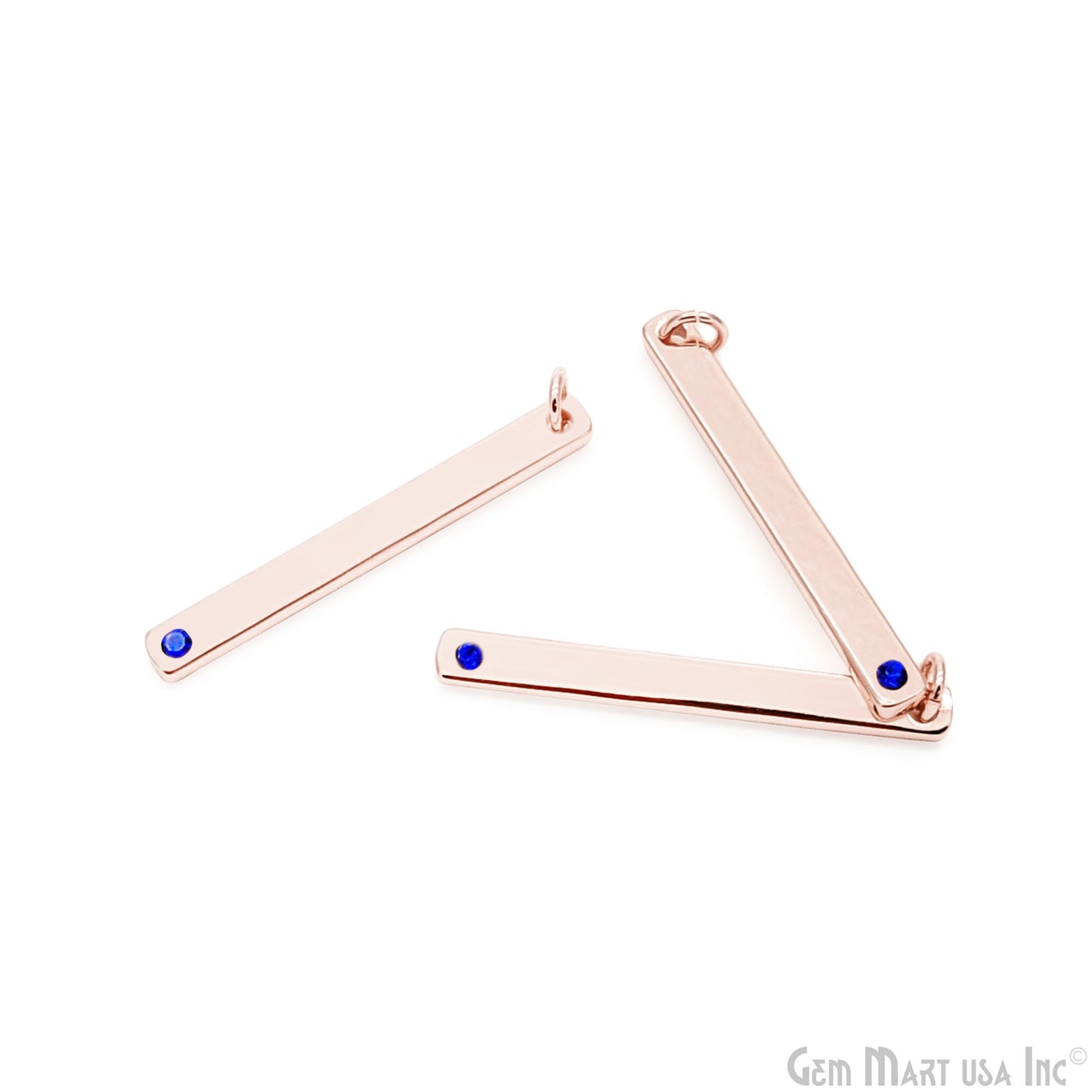 Sapphire Bead Rectangle Bar Pendant 32x3mm September Birthstone Gemstone Charm