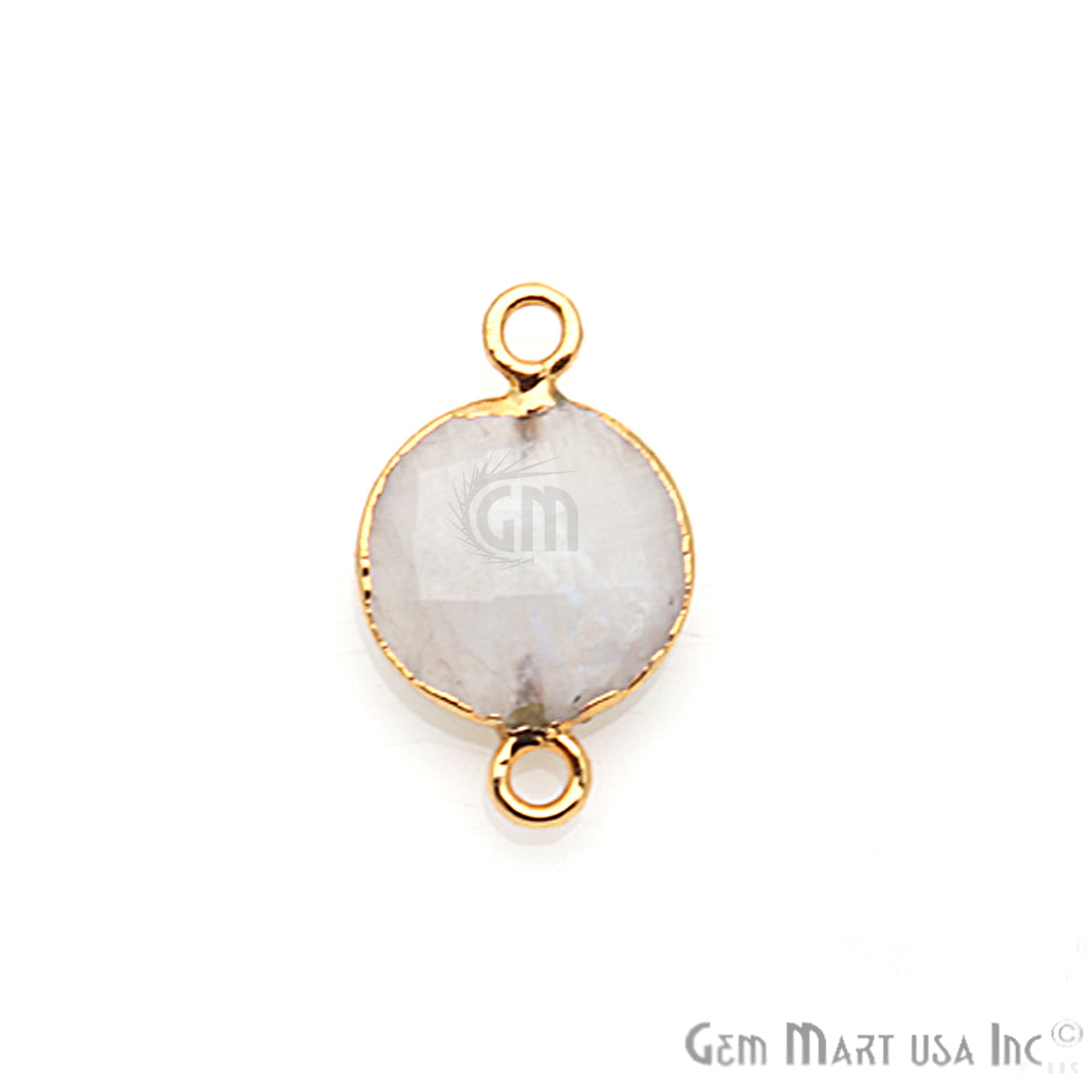 Rainbow Moonstone Round 12mm Gold Edged Gemstone Connector (Pick Your Bail & Lot) - GemMartUSA