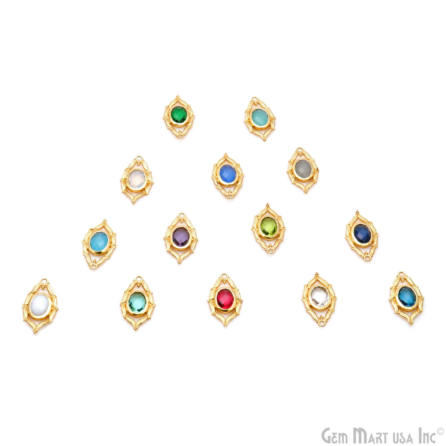 DIY Marquise Gemstone Charm, 21x12mm Gold Plated Jewelry Connector Pendant, GemMartUSA (50606)