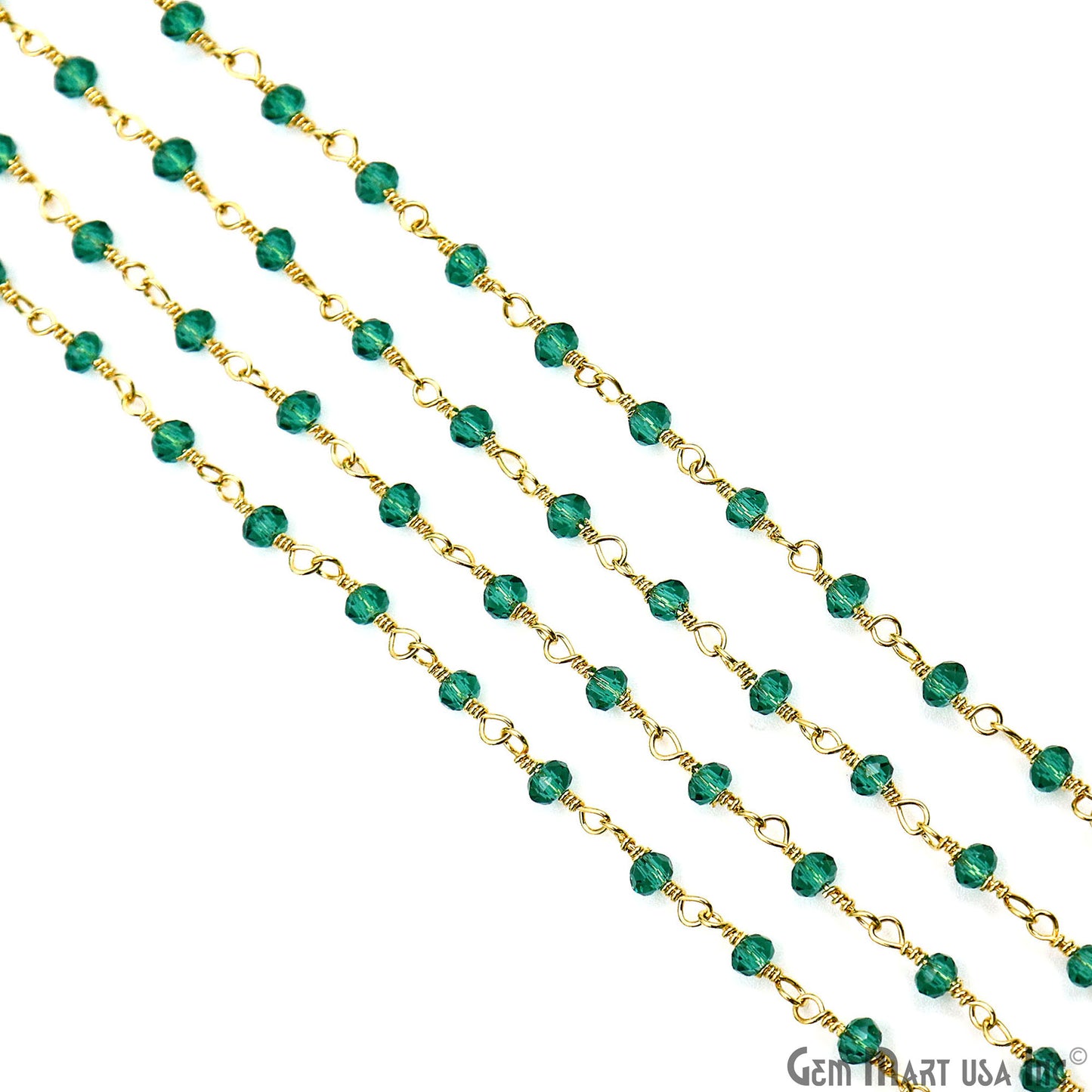 Green Cubic Zirconia Faceted Beads 2.5-3mm Gold Plated Gemstone Rosary Chain
