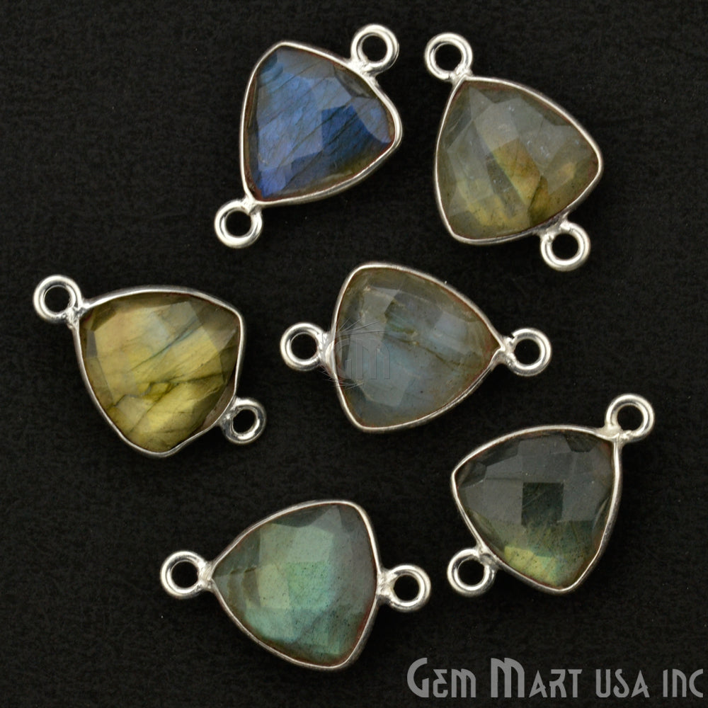 Trillion 10mm Double Bail Silver Plated Bezel Gemstone Connector (Pick Stone & Lot Size)