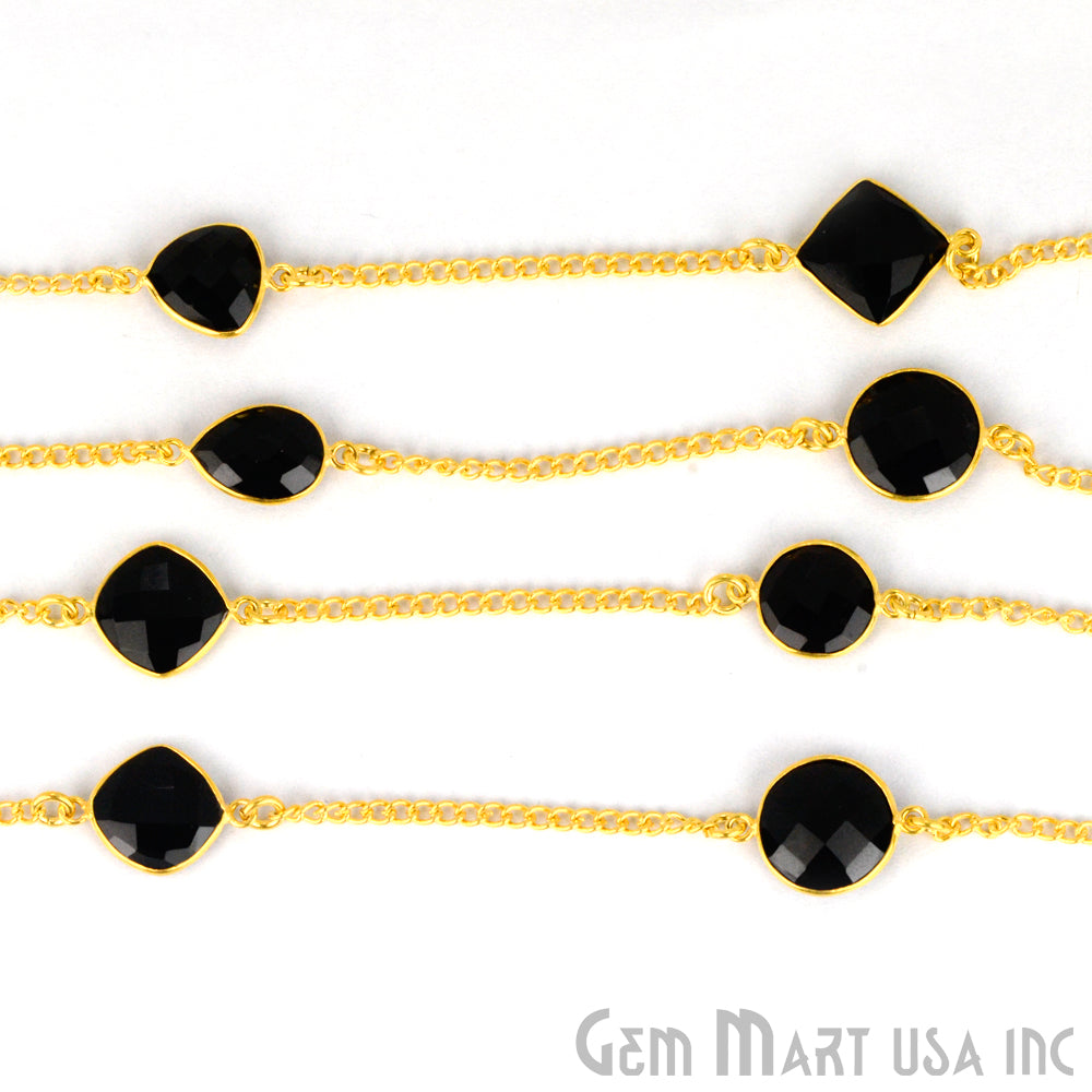 Black Onyx 10-15mm Gold Plated Link Bezel Connector Chain - GemMartUSA (764048146479)