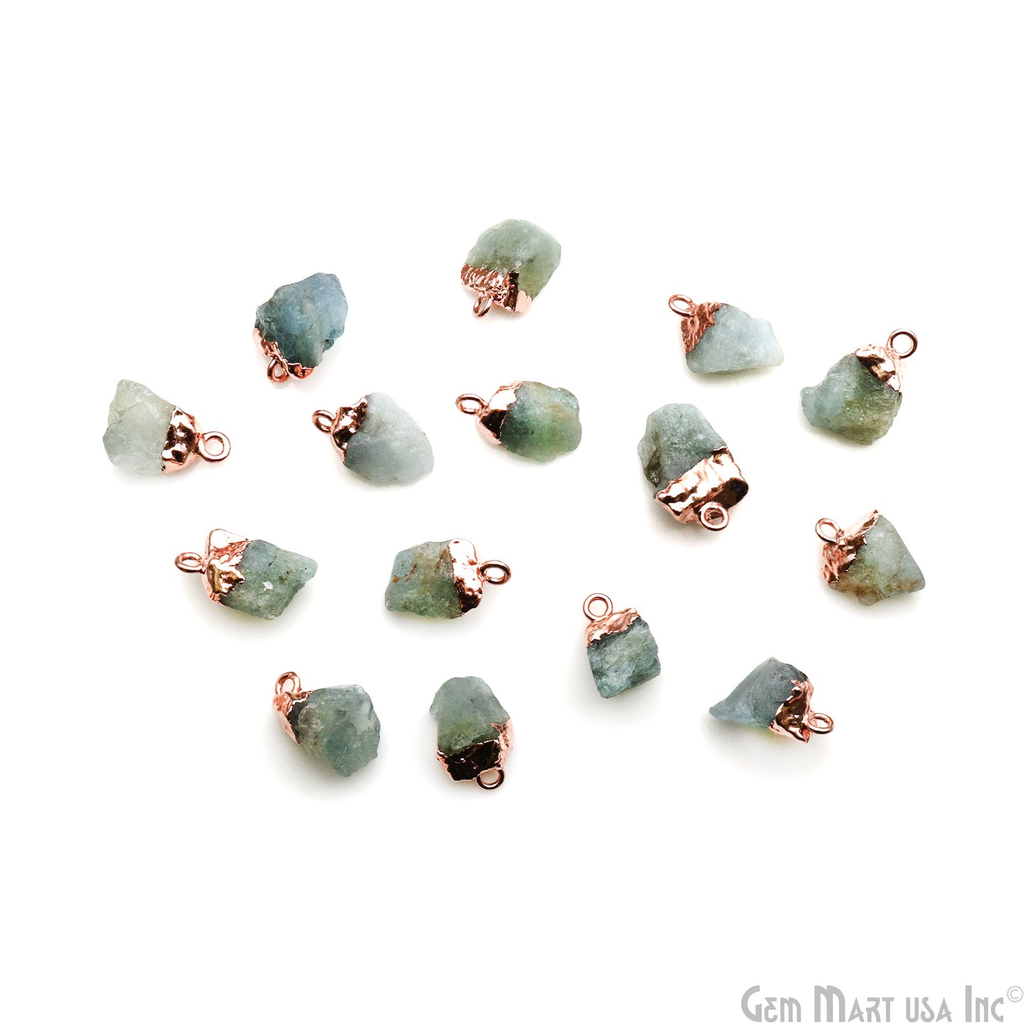 Rough Aquamarine Gemstone Rose Gold Electroplated Single Bail Connector Charm