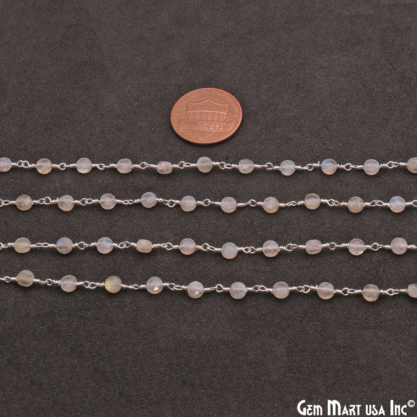 Labradorite Faceted 3-4mm Silver Wire Wrapped Rosary Chain - GemMartUSA