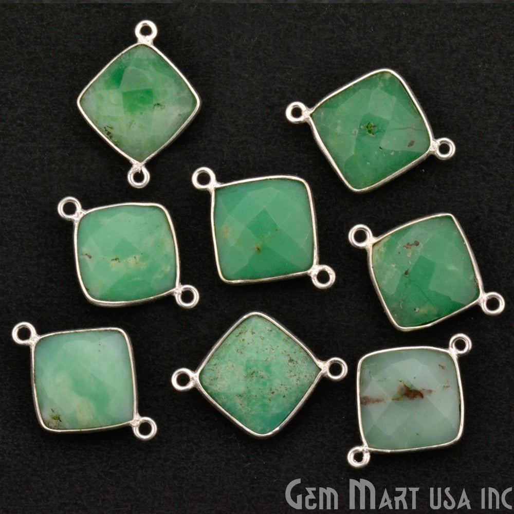 Square 12mm Silver Bezel Double Bail Gemstone Connector