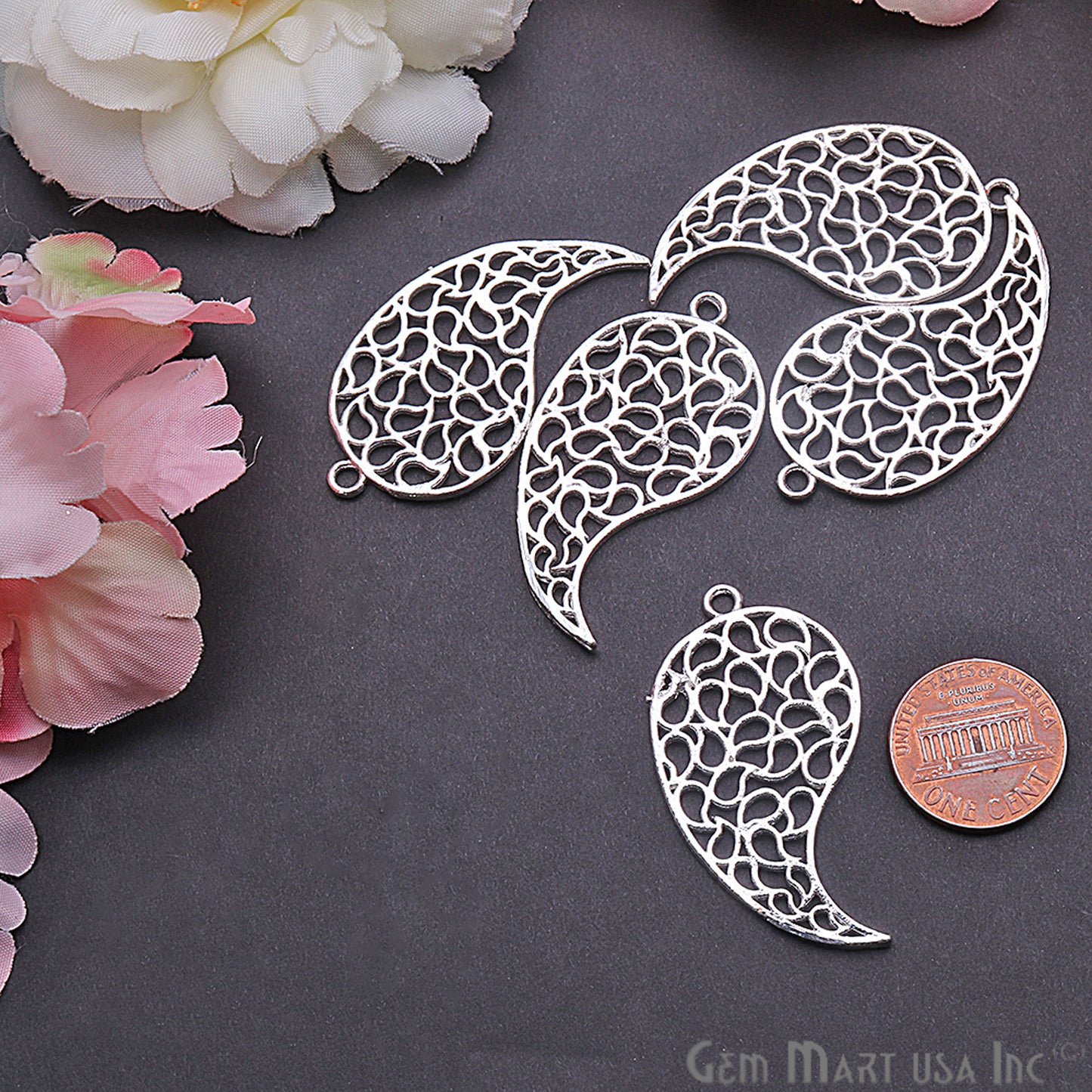 Paisley Charm 44x23mm Chandelier Finding Connector (Pick Your Metal) - GemMartUSA