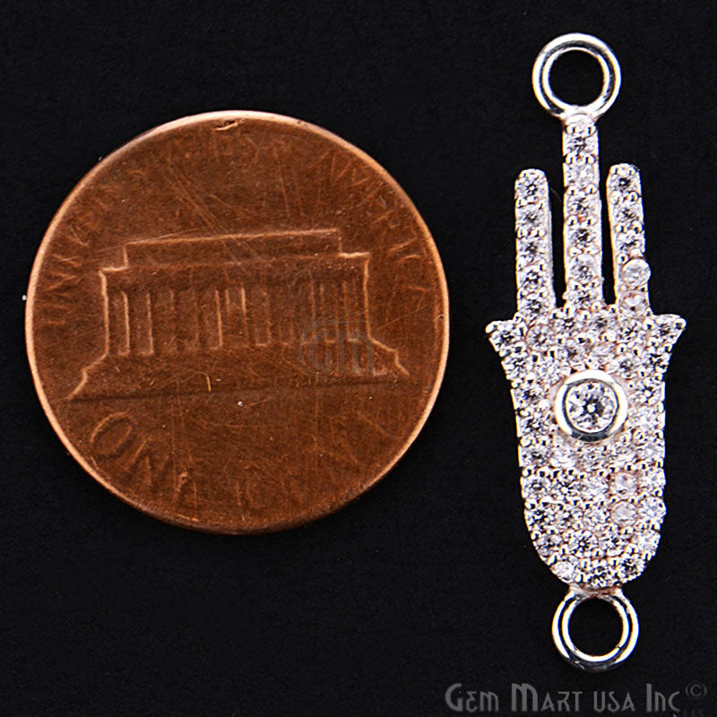 Cubic Zircon Pave 'Hamsa' Sterling Silver Charm For Bracelet & Pendants - GemMartUSA