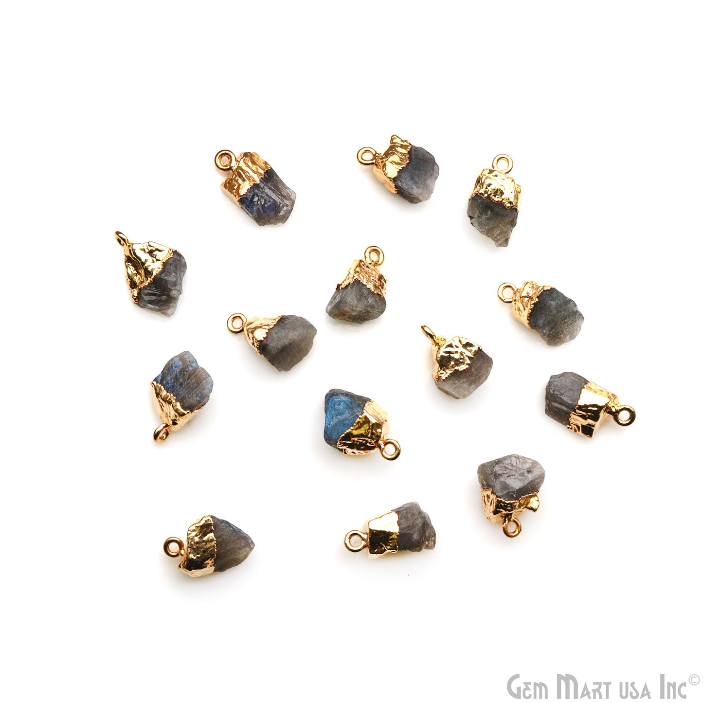 Rough Labradorite Gemstone Gold Electroplated Single Bail Connector Charm