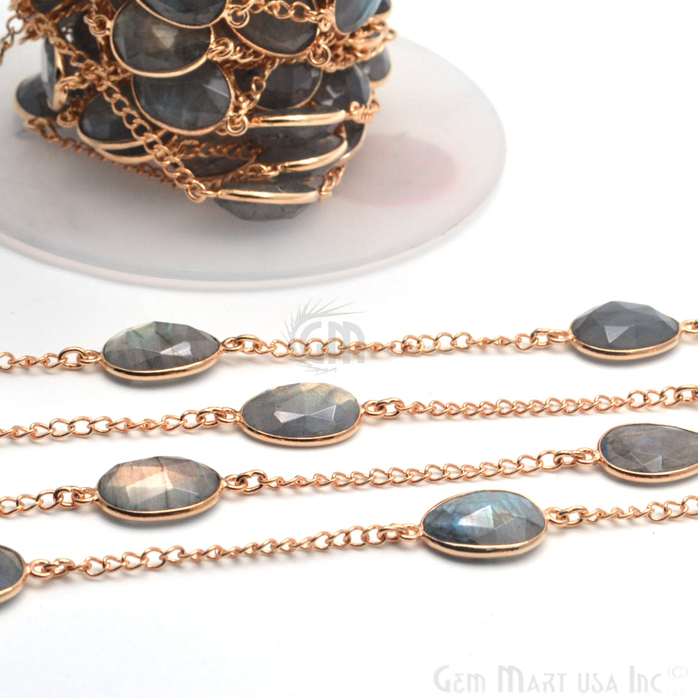 Labradorite 10x14mm Oval Gold Plated Bezel Connector Chain - GemMartUSA (764188819503)