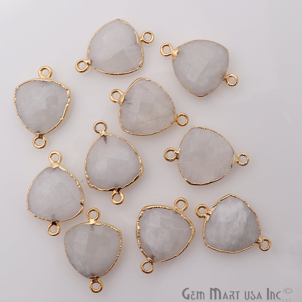 Rainbow Moonstone 16mm Trillion Shape Gold Electroplated Gemstone Connector - GemMartUSA