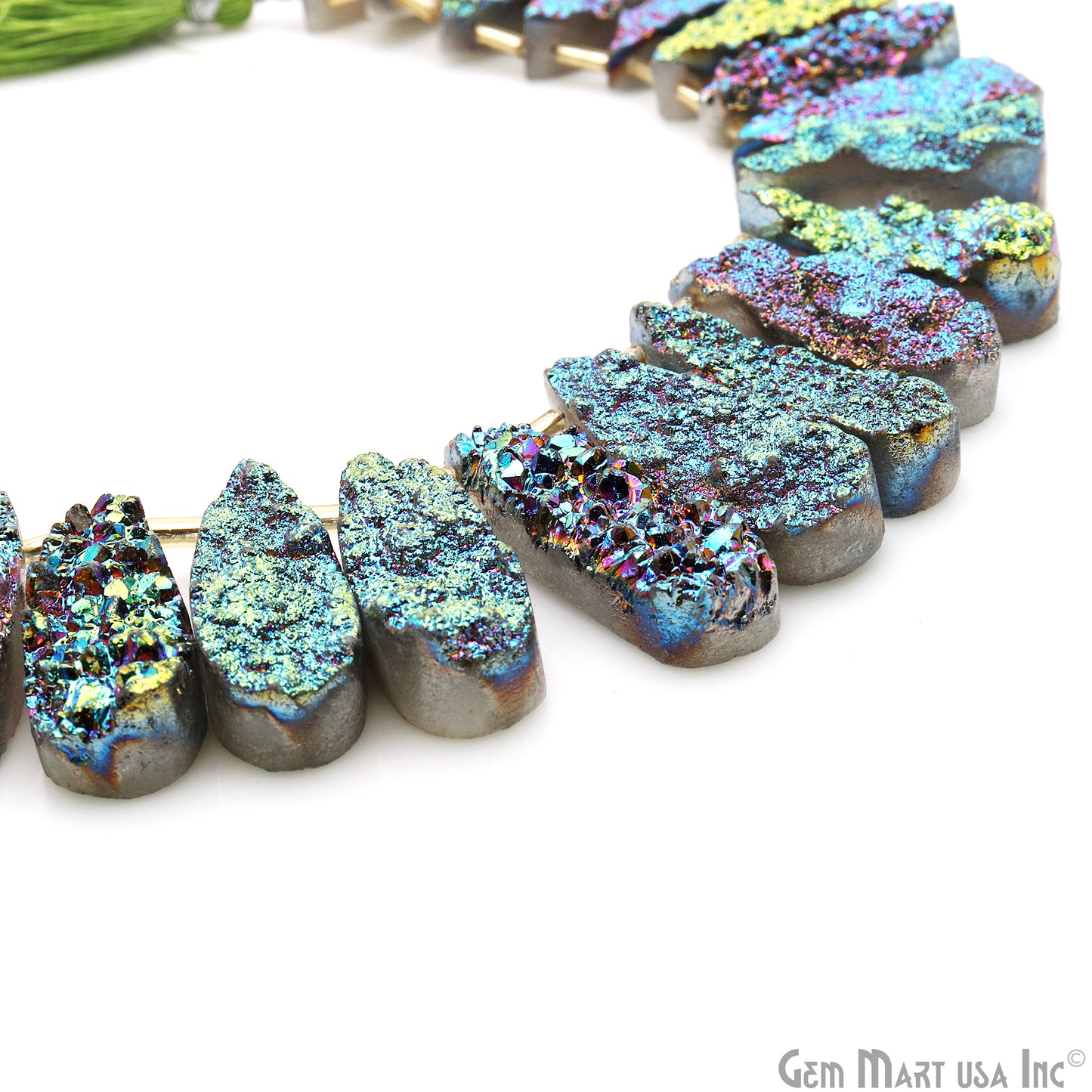 Green Druzy Pears Beads, 8 Inch Gemstone Strands, Drilled Strung Briolette Beads, Pears Shape, 23X10mm