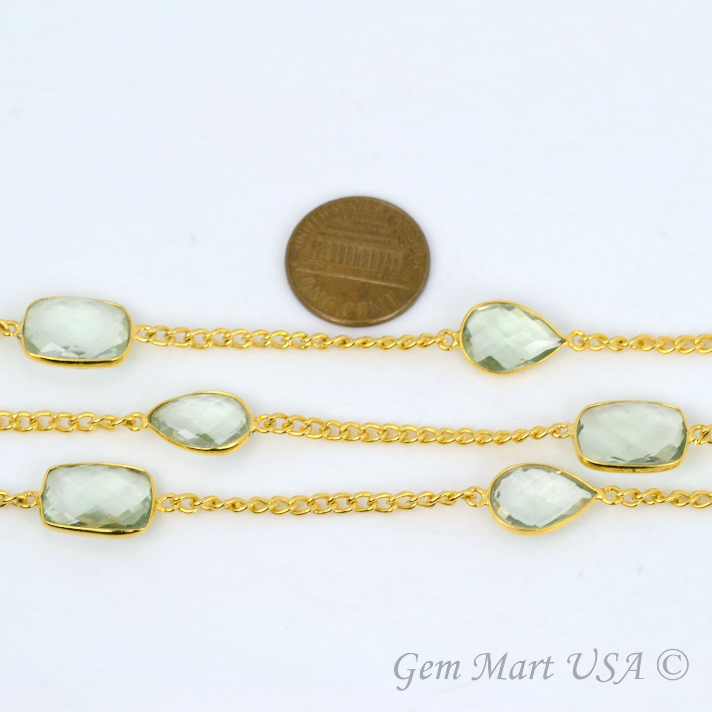 Green Amethyst 10-15mm Gold Plated Link Bezel Connector Chain - GemMartUSA (764139110447)
