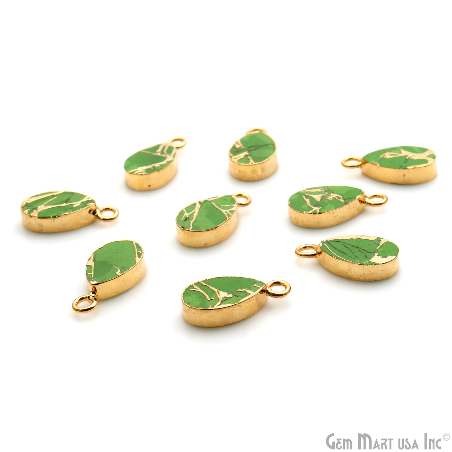 Green Mohave Turquoise Pears 8x12mm Gold Electroplated Single Bail Connector