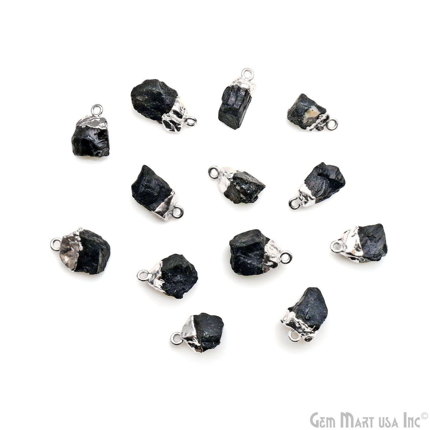 Rough Black Tourmaline Gemstone Silver Electroplated Single Bail Connector Charm