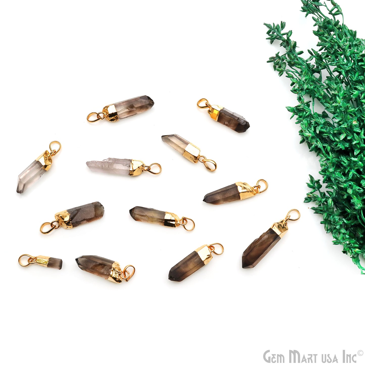 Smoky Topaz Organic 28x8mm Gold Electroplated Single Bail Gemstone Pendant