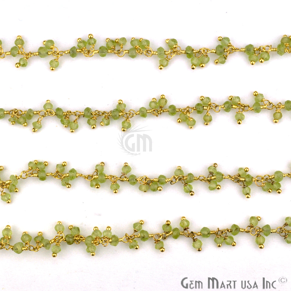 Peridot Faceted Beads Gold Wire Wrapped Cluster Dangle Chain - GemMartUSA (764176924719)