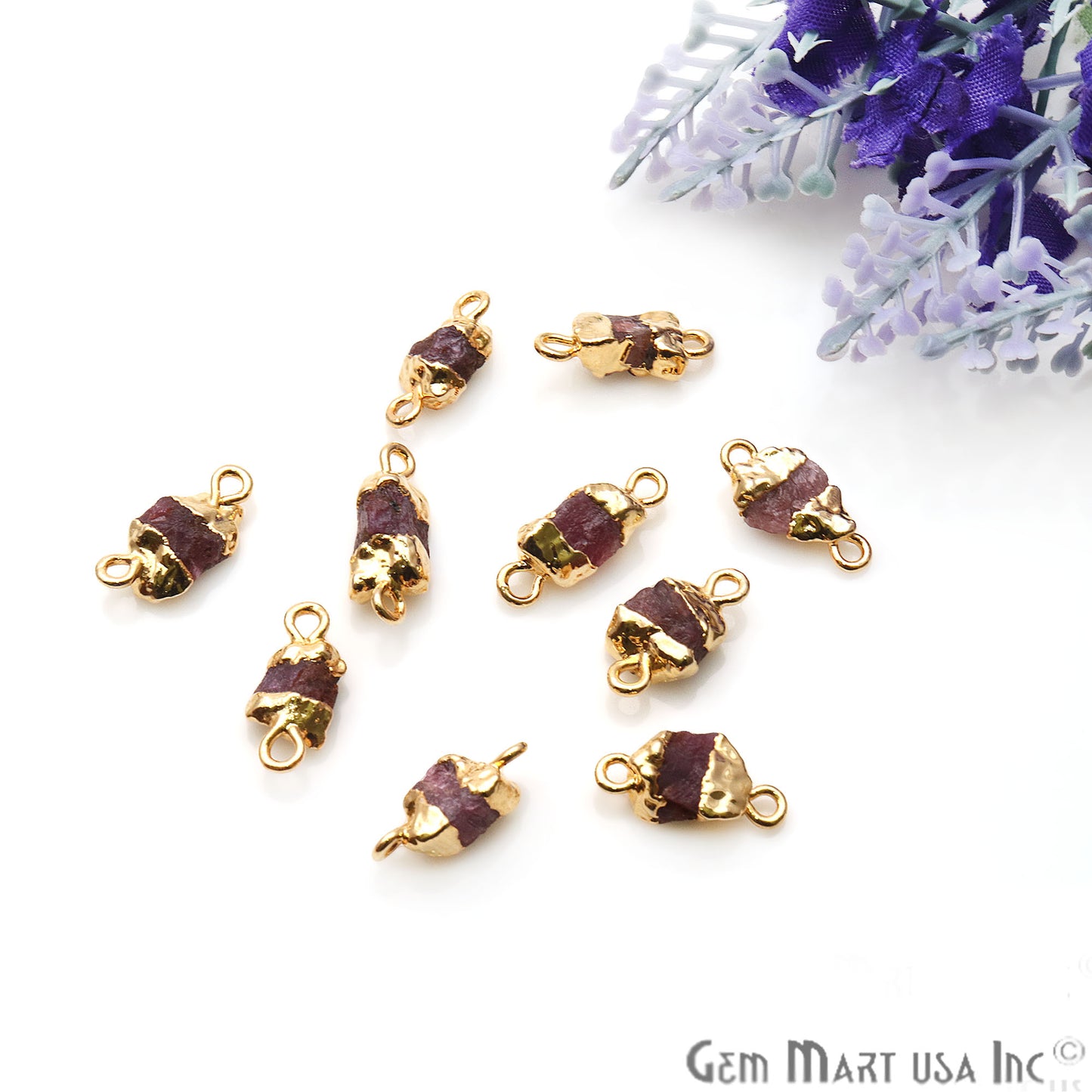 Rough Multi Tourmaline Organic 16x8mm Gold Electroplated Pendant Connector - GemMartUSA