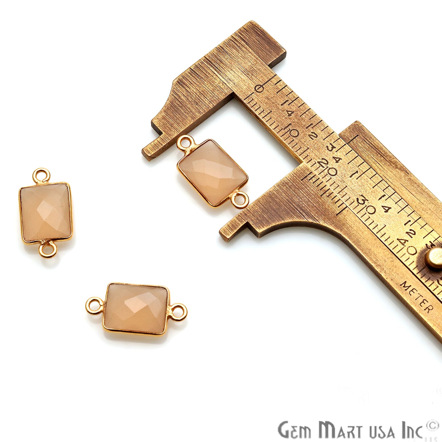 Sand Chalcedony Octagon 8x10mm Gold Plated Double Bail Gemstone Connector - GemMartUSA