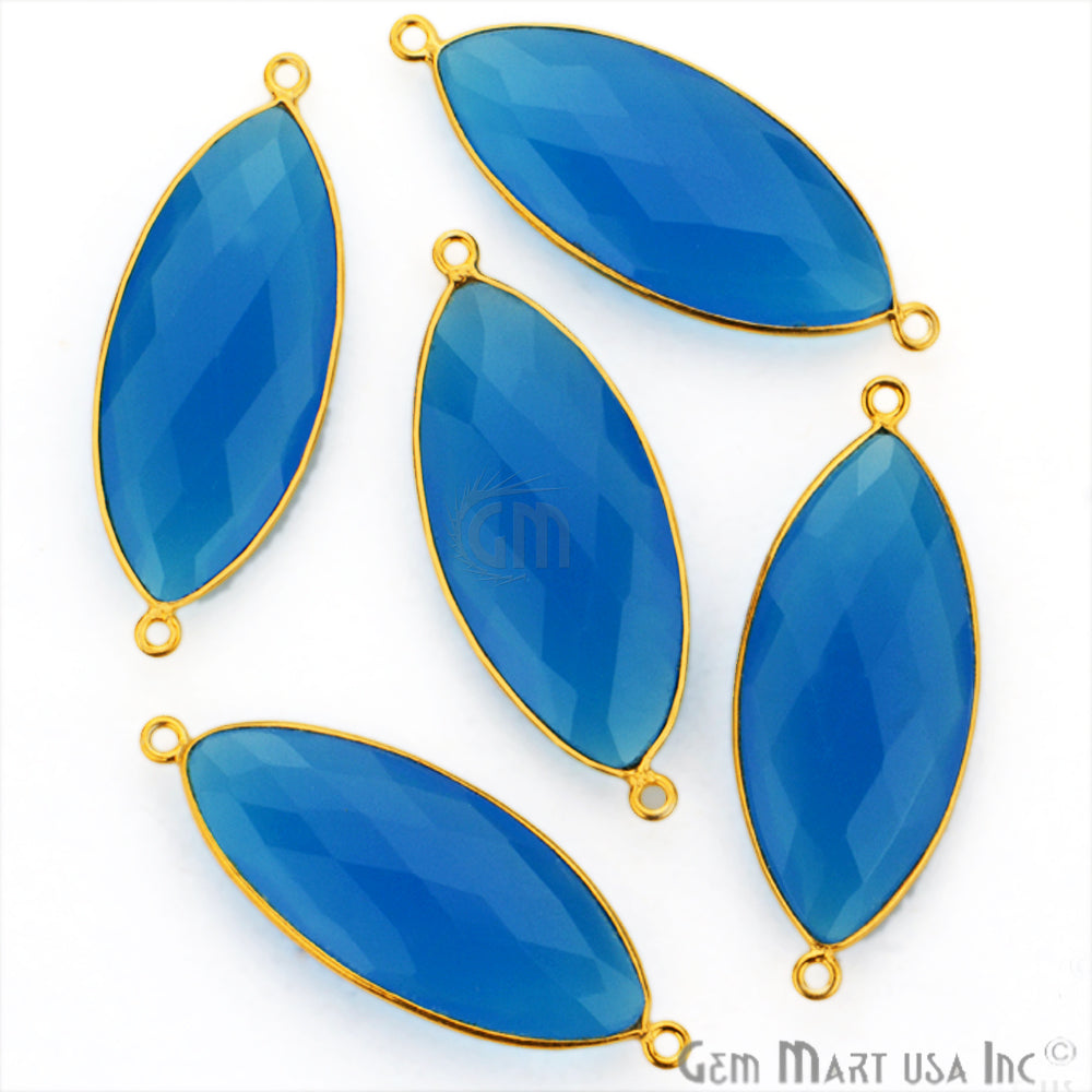 Marquise 15x39mm Double Bail Gold Bezel Gemstone Connector