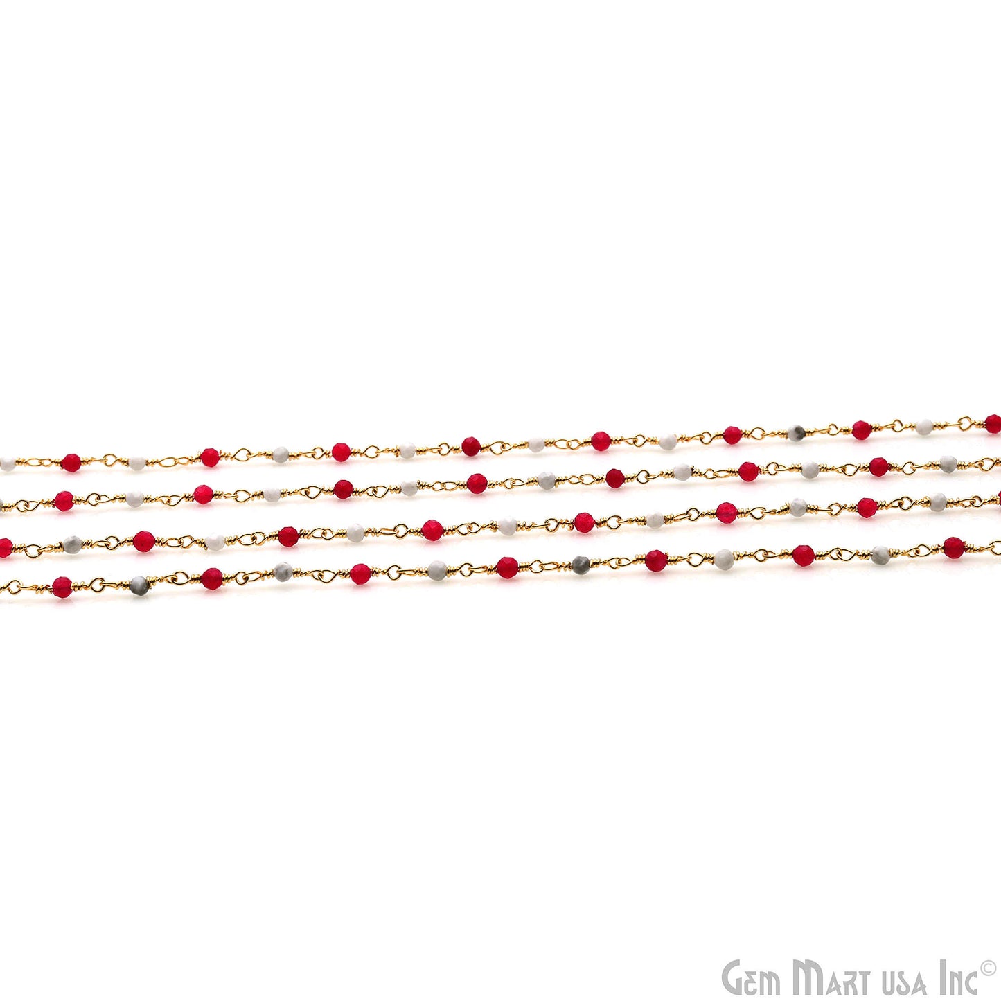 Hot Pick Chalcedony With Howlite 2-2.5mm Faceted Gold Wire Wrapped Rosary