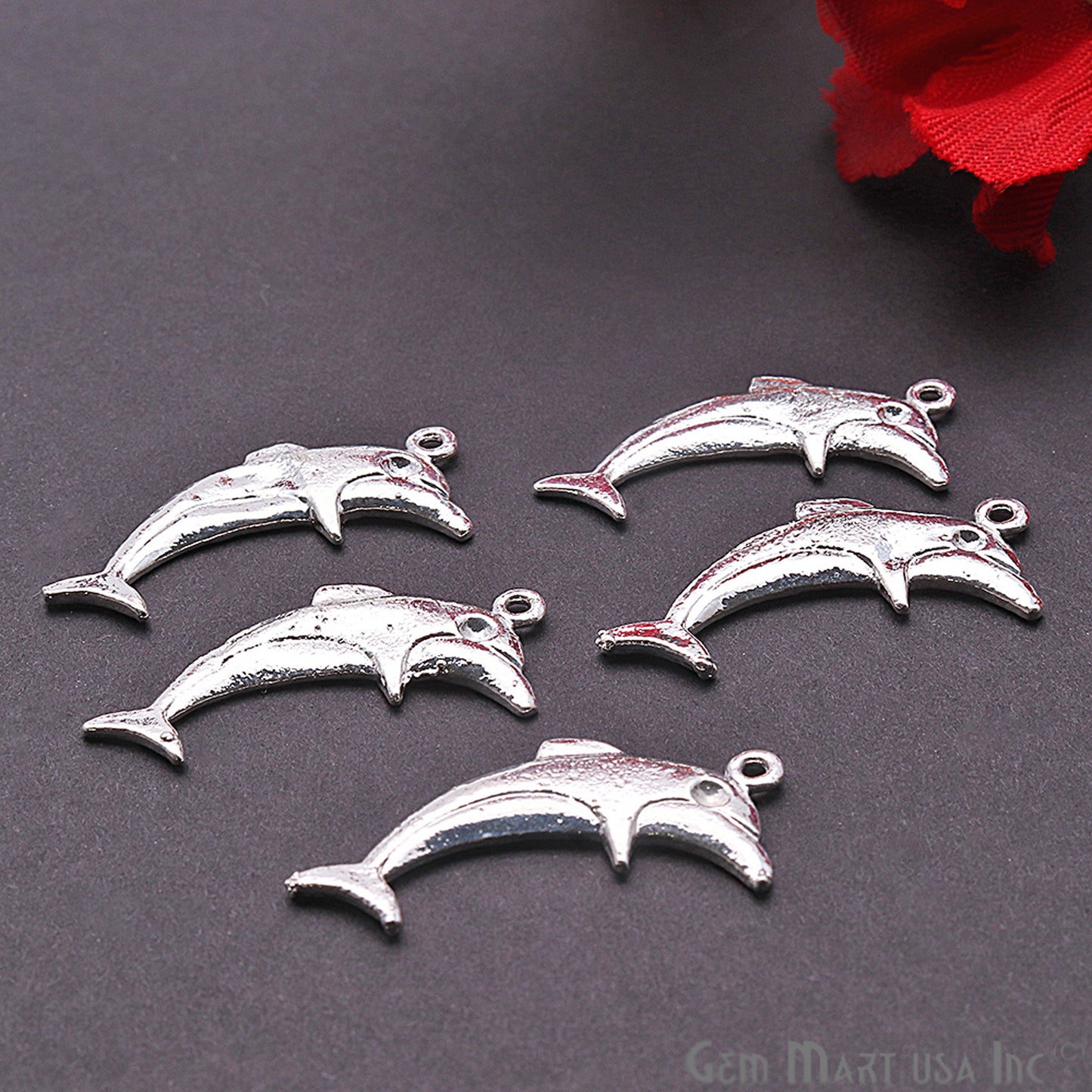 Dolphin Fish 28x10mm Chandelier Finding Charm Connector (Pick Your Metal) - GemMartUSA