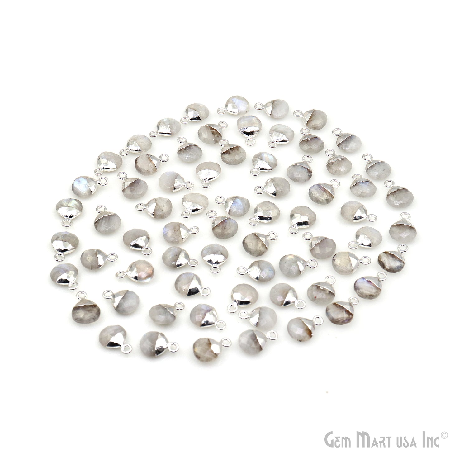 Rainbow Moonstone 10mm Heart Silver Electroplated Gemstone Connector