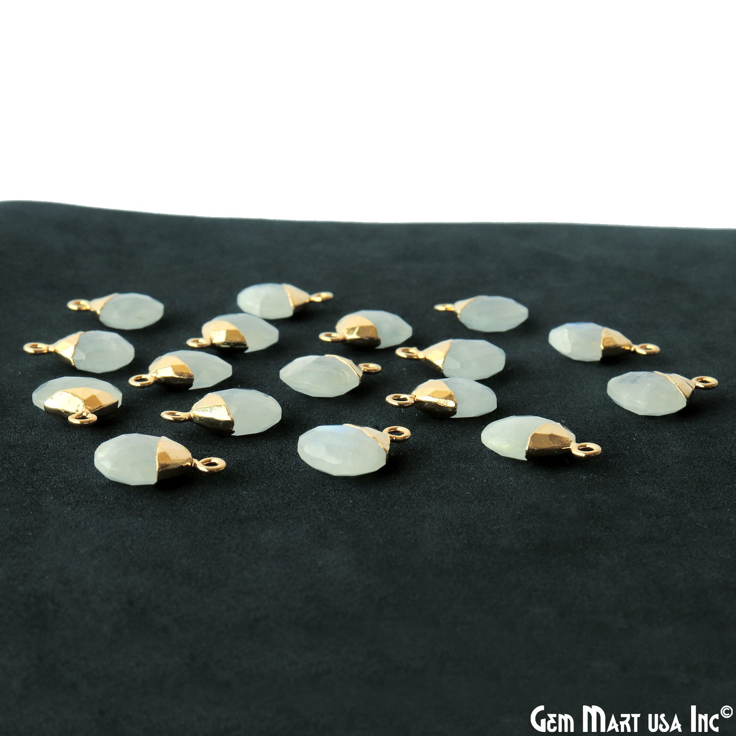 Rainbow Moonstone 12mm Gold Electroplated Heart Single Bail Connector