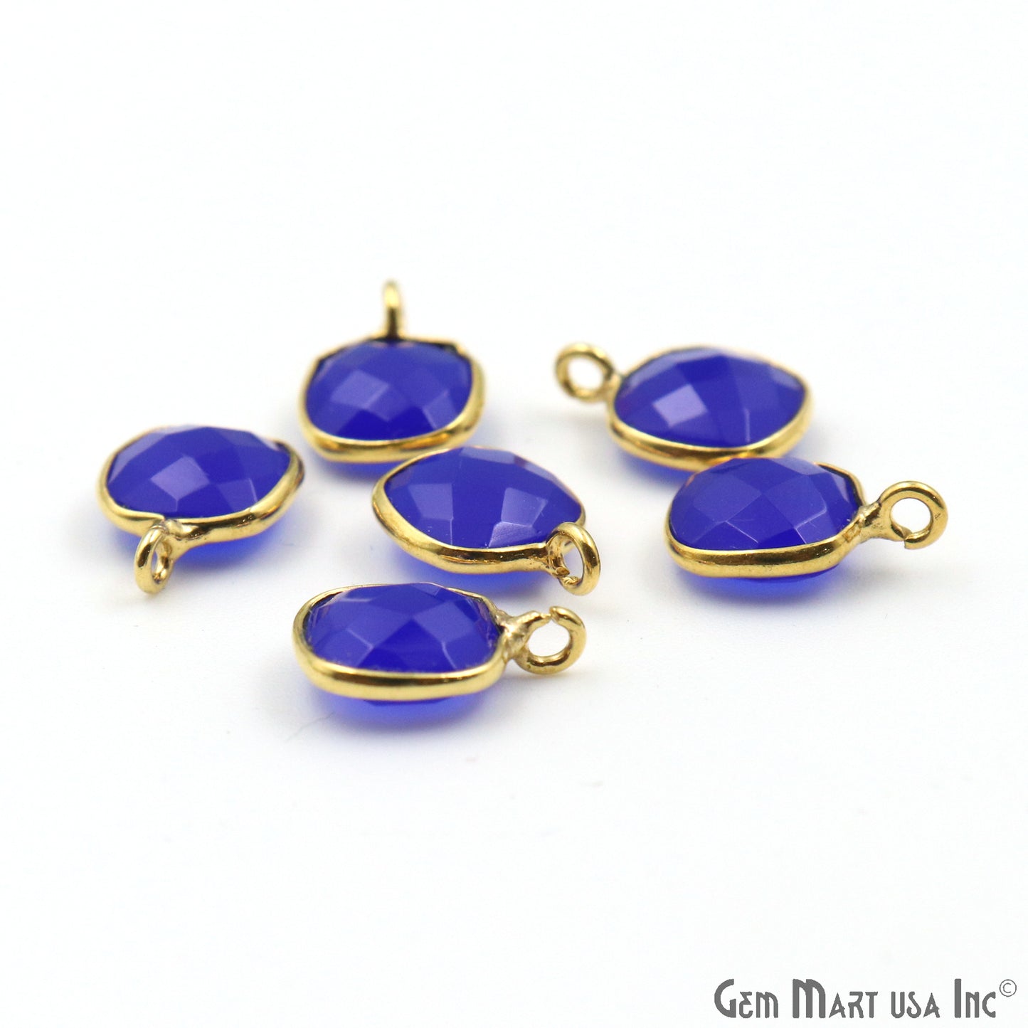 Blue Chalcedony Cushion 8mm Single Side Bail Gold Bezel Gemstone Connector Pendant