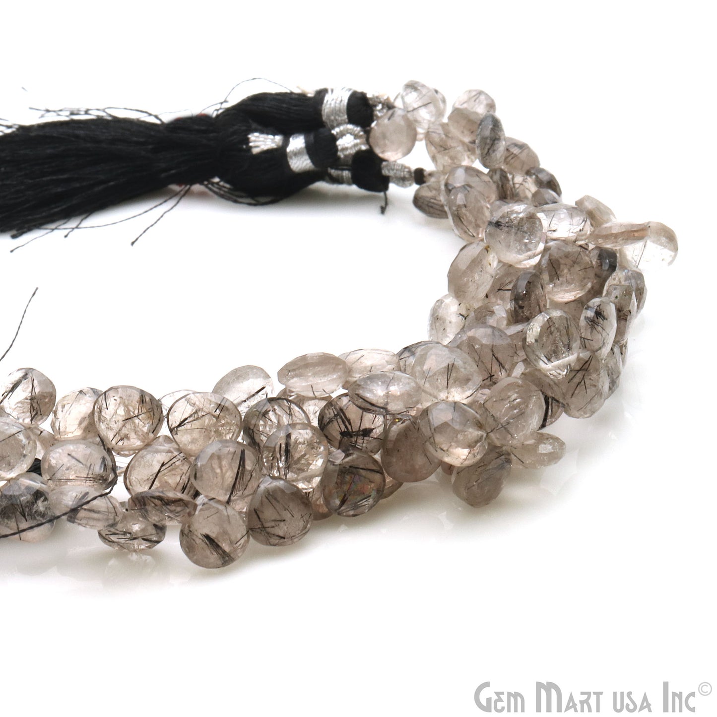 Black Rutilated Heart Beads, 6.5 Inch Gemstone Strands, Drilled Strung Briolette Beads, Heart Shape, 6-7mm