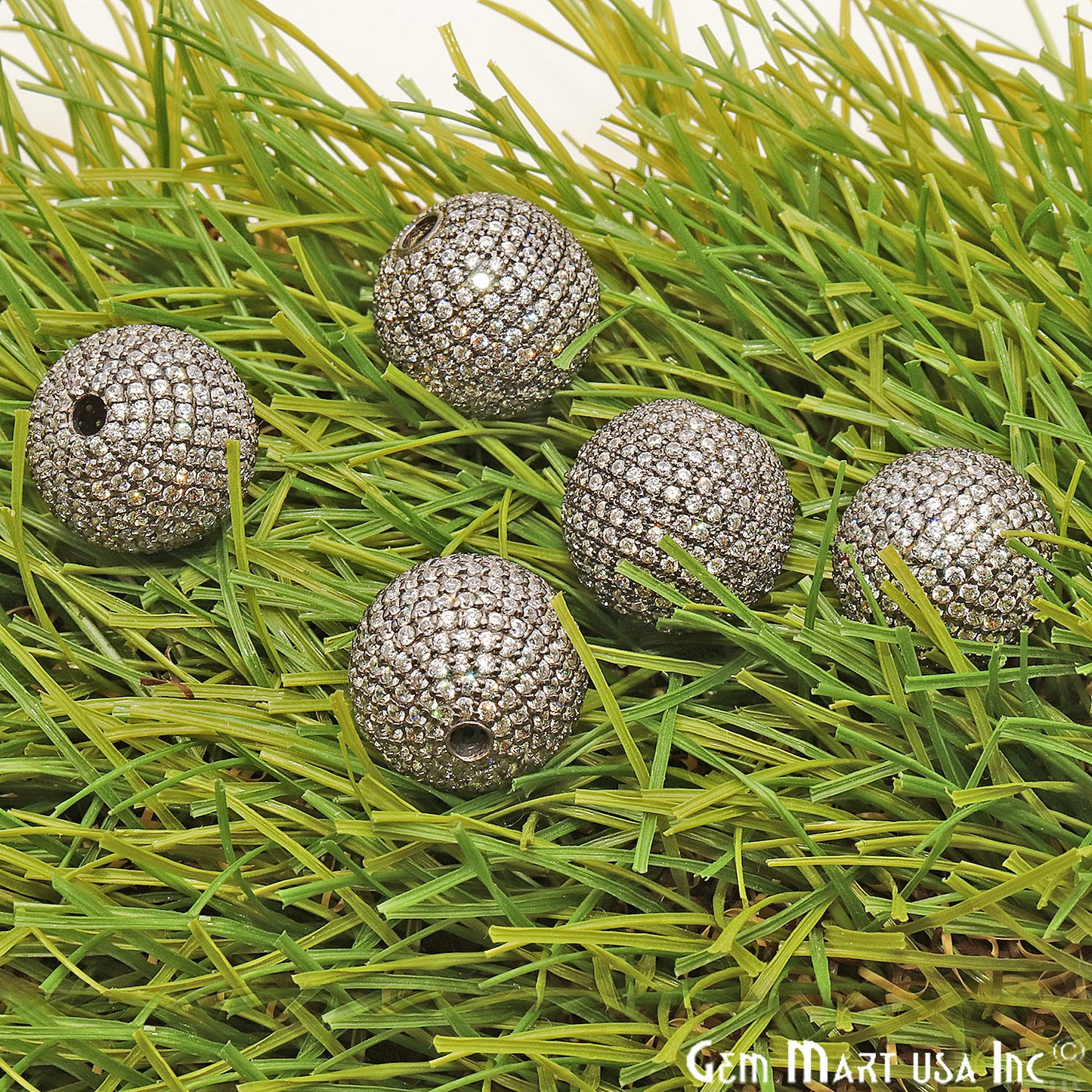 Cubic Zircon Round Beads Ball Silver Charm For Bracelet & Pendants - GemMartUSA