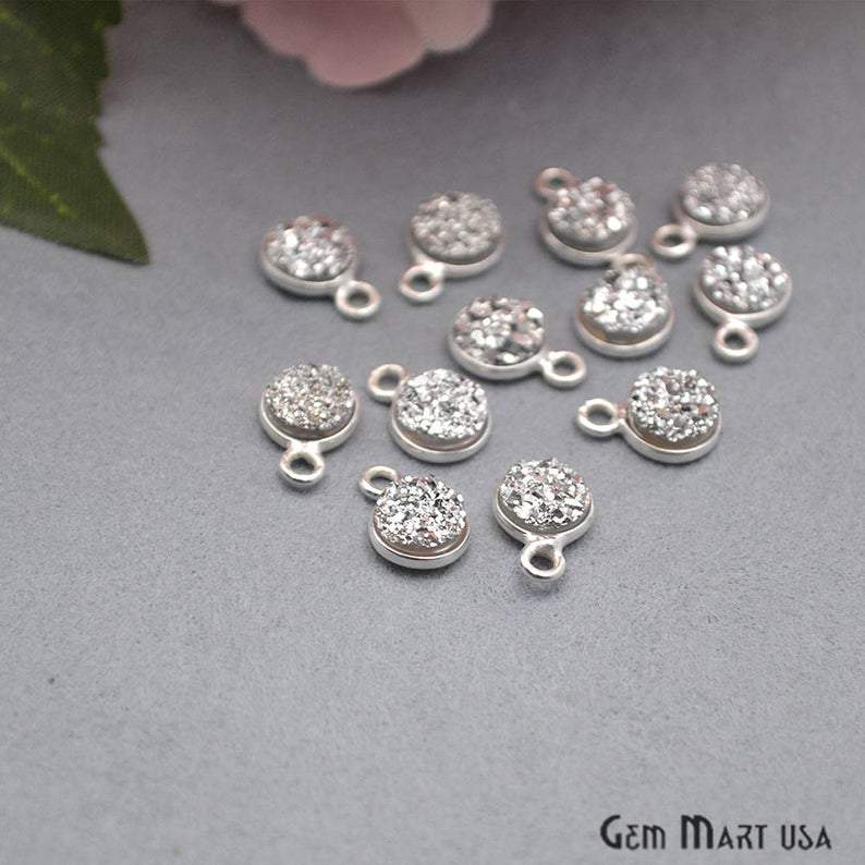 Titanium Druzy 6mm Round Bezel Gemstone Connector (Pick Your Druzy, Plating or Bail) - GemMartUSA