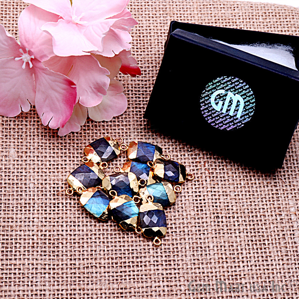 Labradorite 12x16mm Octagon Shape Gold Electroplated Gemstone Connector - GemMartUSA