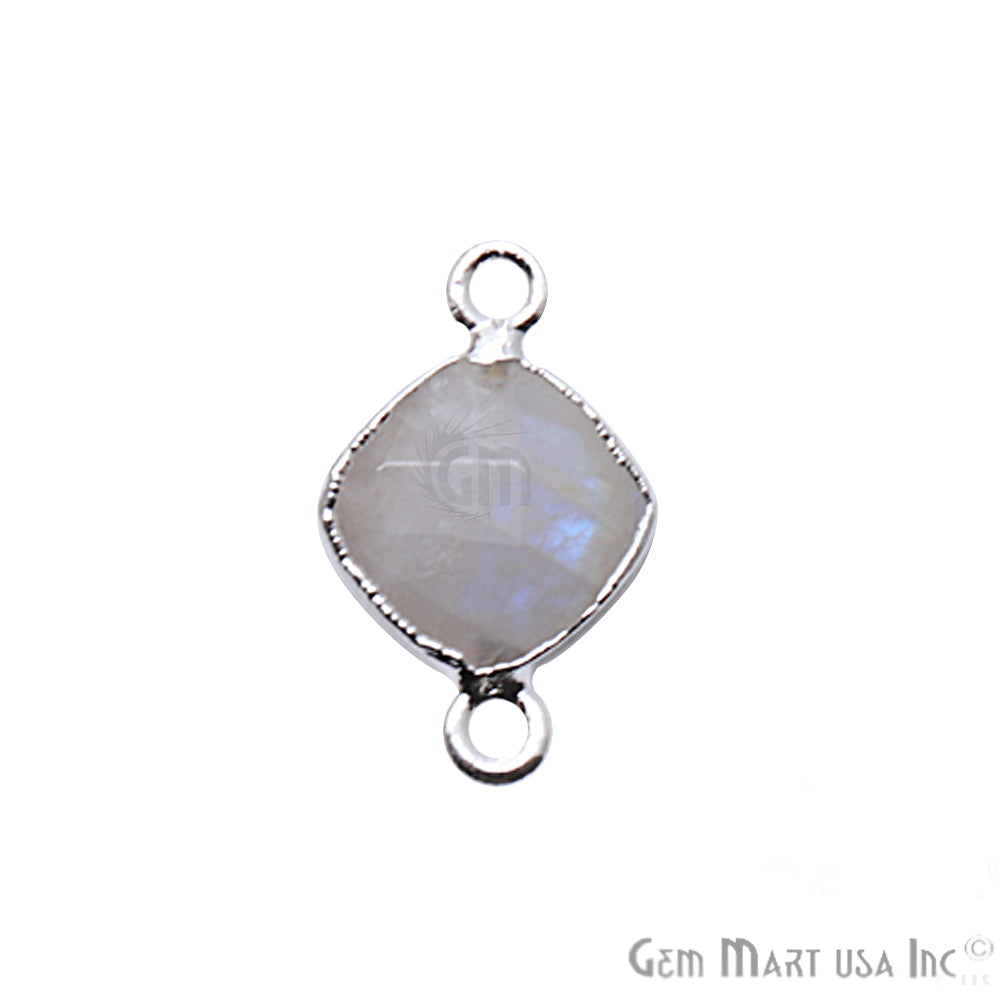 Rainbow Moonstone 10mm Cushion Electroplated Gemstone Connector (Pick Your Plating) - GemMartUSA