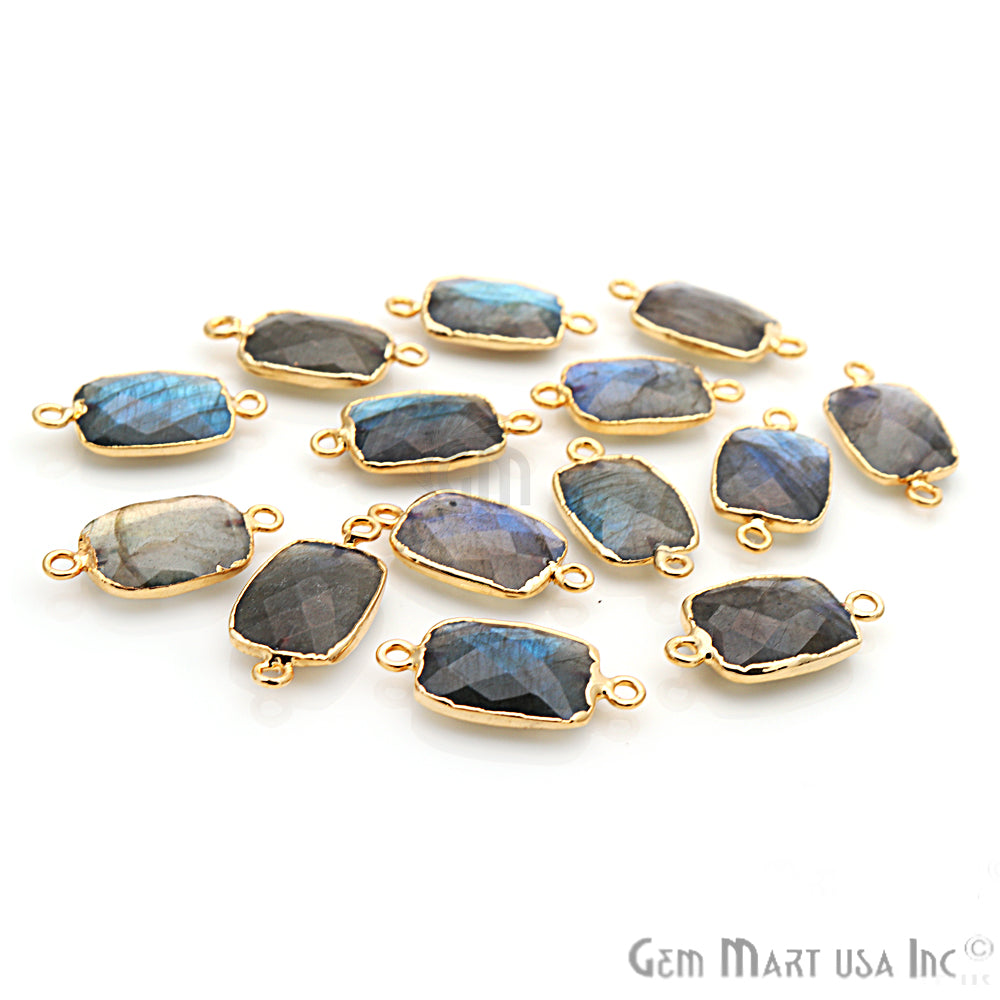 Labradorite 12X16mm Octagon Gold Electroplated Double Bail Gemstone Connector - GemMartUSA