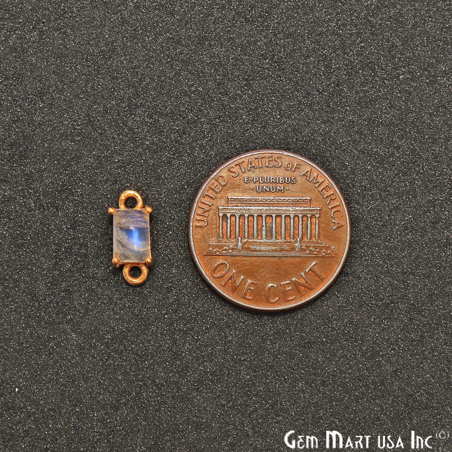 Rainbow Moonstone Cabochon Rectangle Prong Gold Plated Bail Connector - GemMartUSA