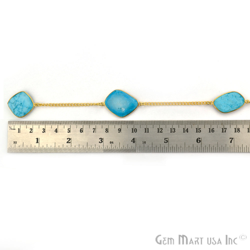 Turquoise 15mm Gold Plated Bezel Link Connector Chain - GemMartUSA (764203368495)