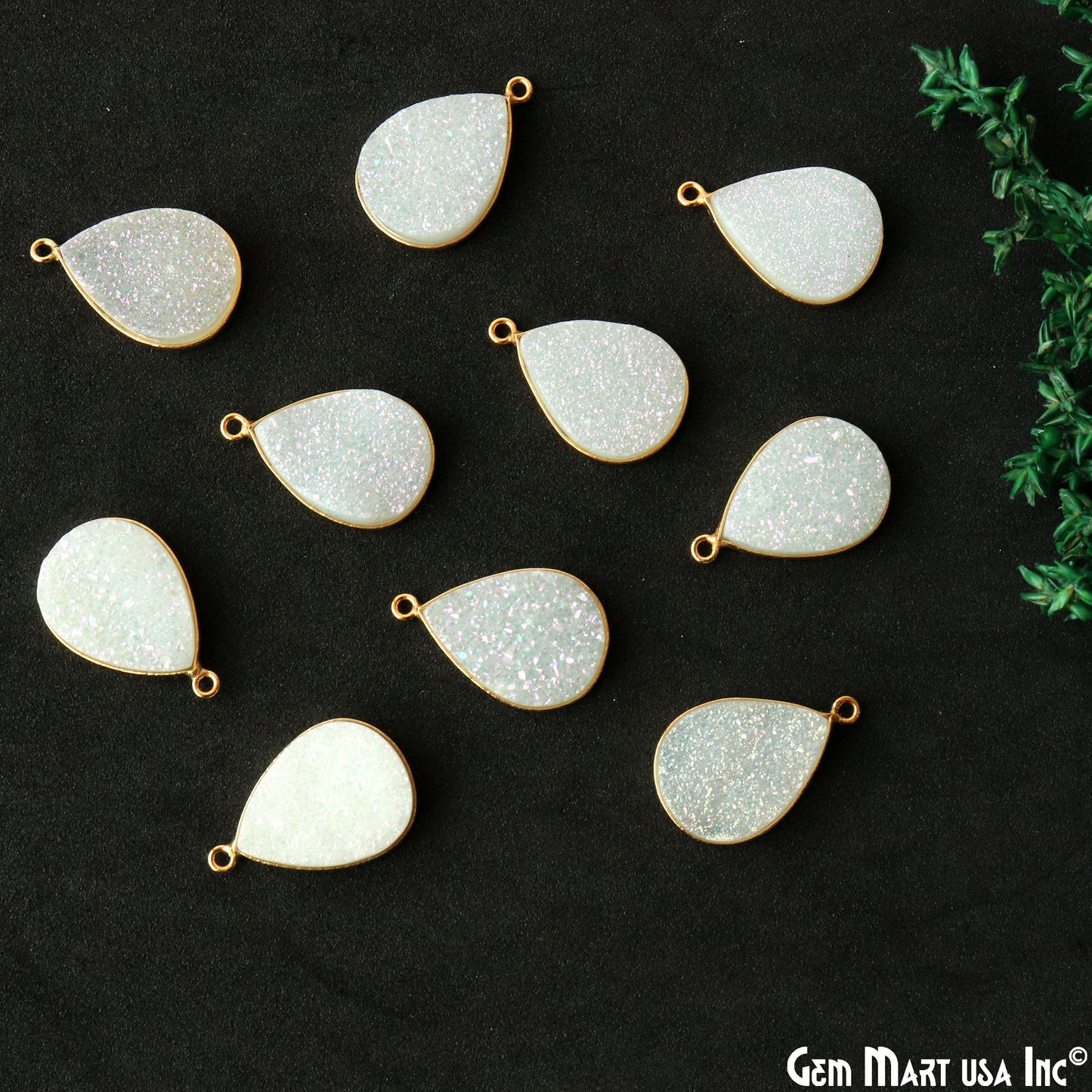 White Titanium Druzy 15x20mm Pears Bezel Gemstone Connector (Pick Your Bail, Plating)