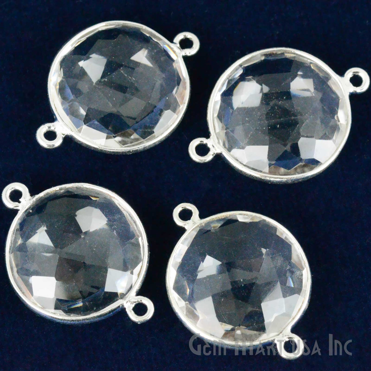 Round 16mm Double Bail Silver Bezel Gemstone Connector
