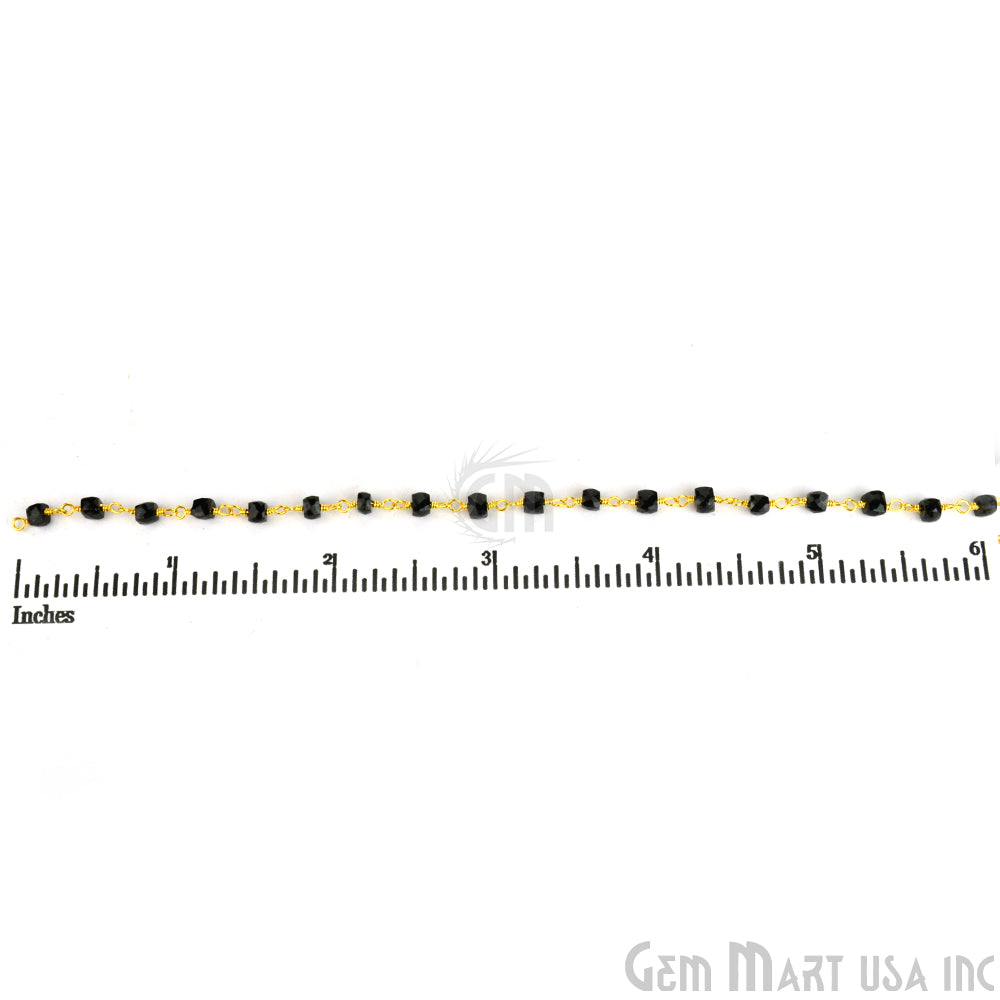 Black Spinel 3mm Gold Plated Wire Wrapped Beads Rosary Chain (762922926127)