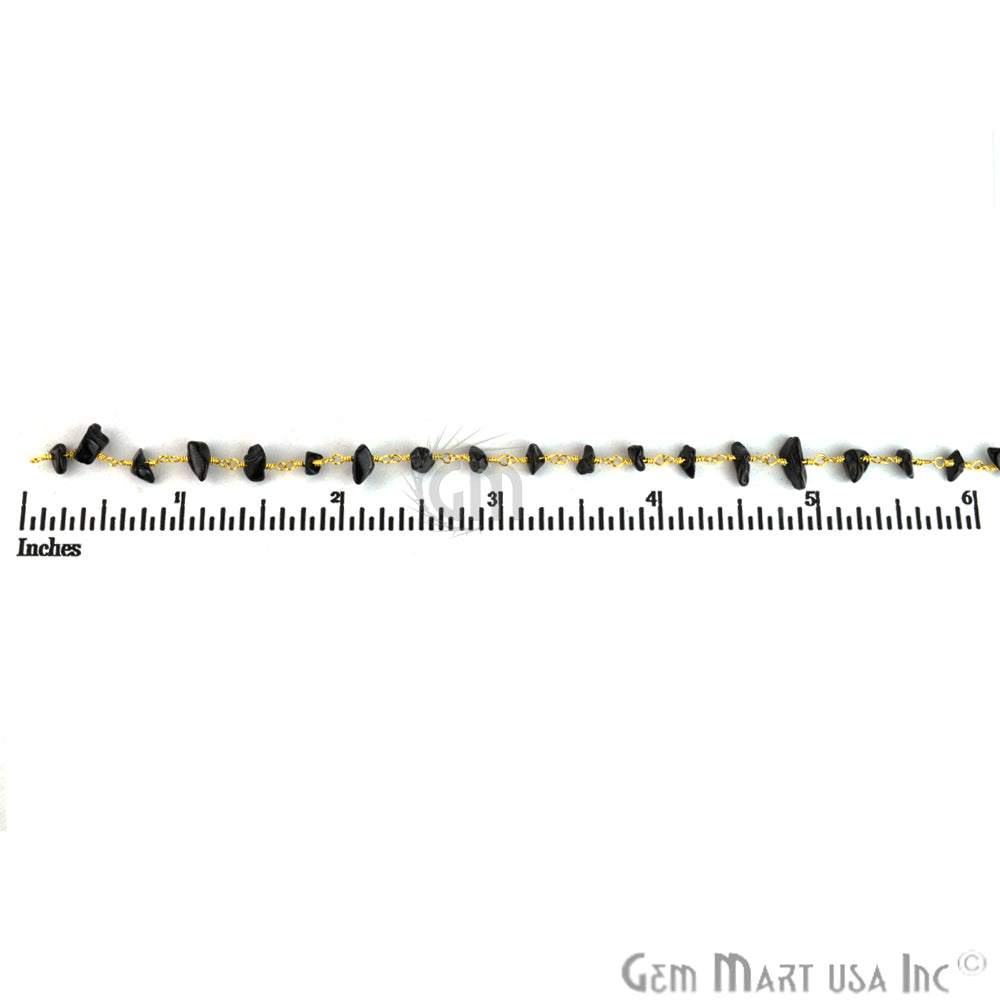 Black Spinel 4-6mm Nugget Chip Gold Plated Wire Wrapped Beads Rosary Chain (762925187119)