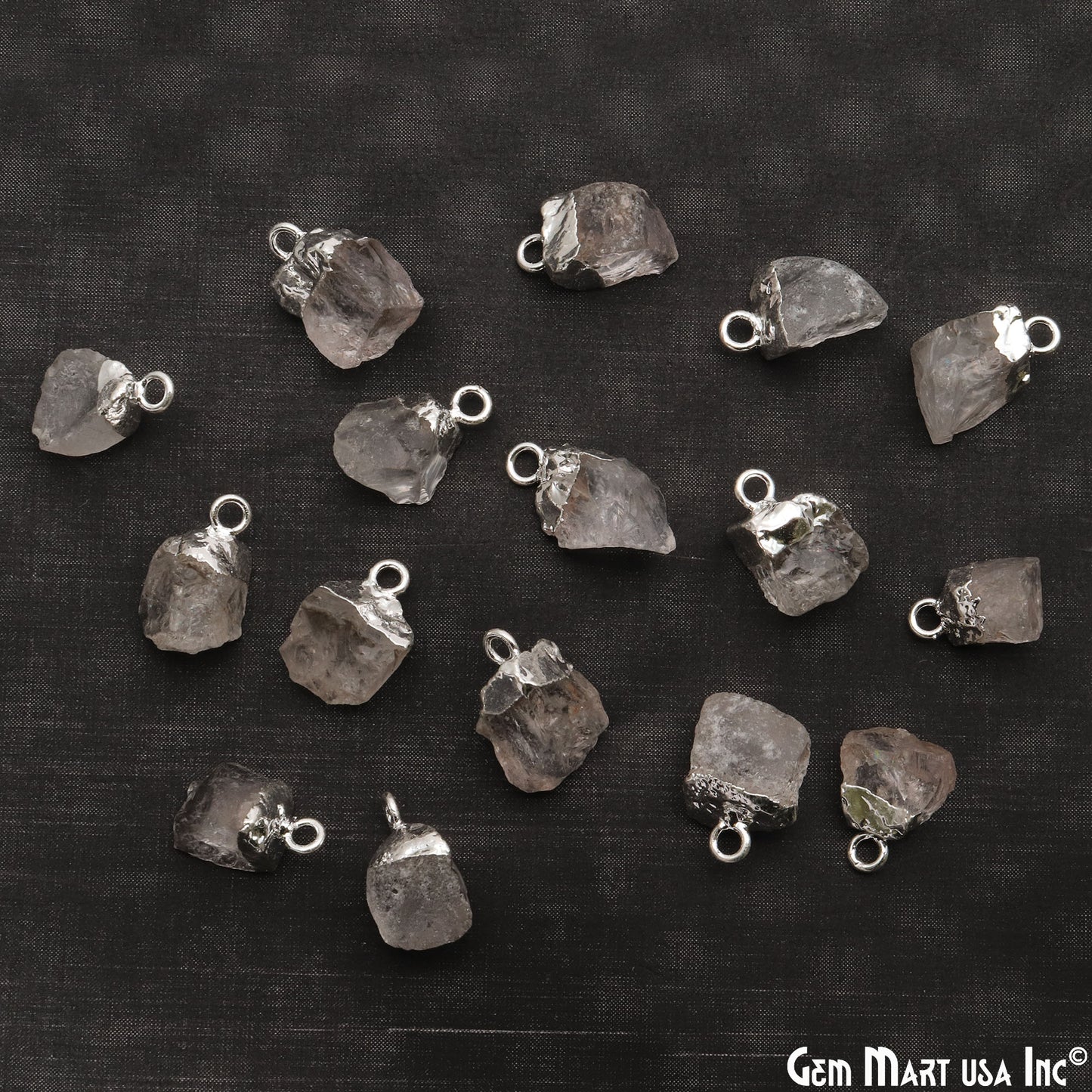 Rough Crystal Gemstone Silver Electroplated Single Bail Connector Charm