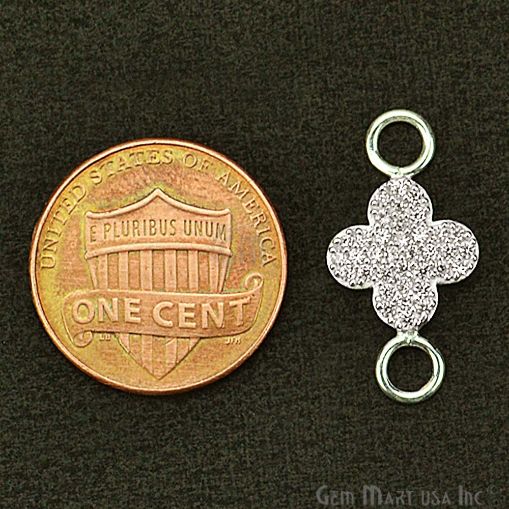 Cubic Zircon Pave 'Clover' Silver Charm For Bracelet & Pendants - GemMartUSA