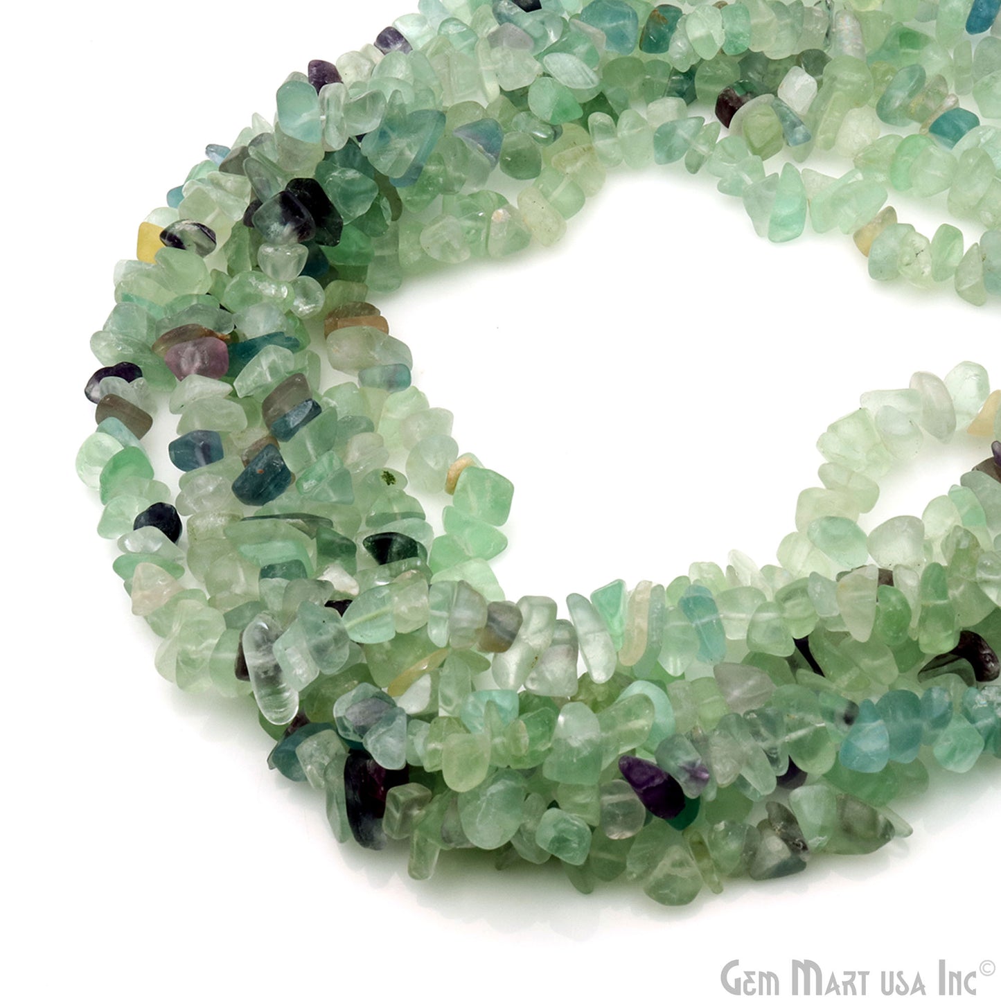 Flourite Chip Beads, 34 Inch, Natural Chip Strands, Drilled Strung Nugget Beads, 7-10mm, Polished, GemmartUSA (CHFL-70004)