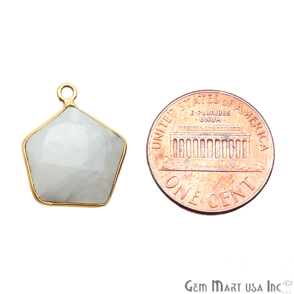 Rainbow Moonstone Pentagon Gold Plated Single Bail 18x15mm Gemstone Connector - GemMartUSA