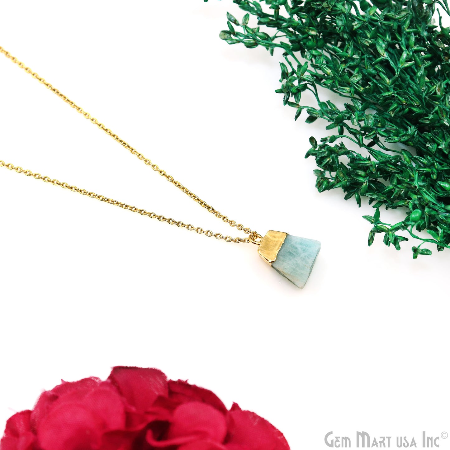 Rough Amazonite Gemstone Gold Electroplated Single Bail Connector Charm