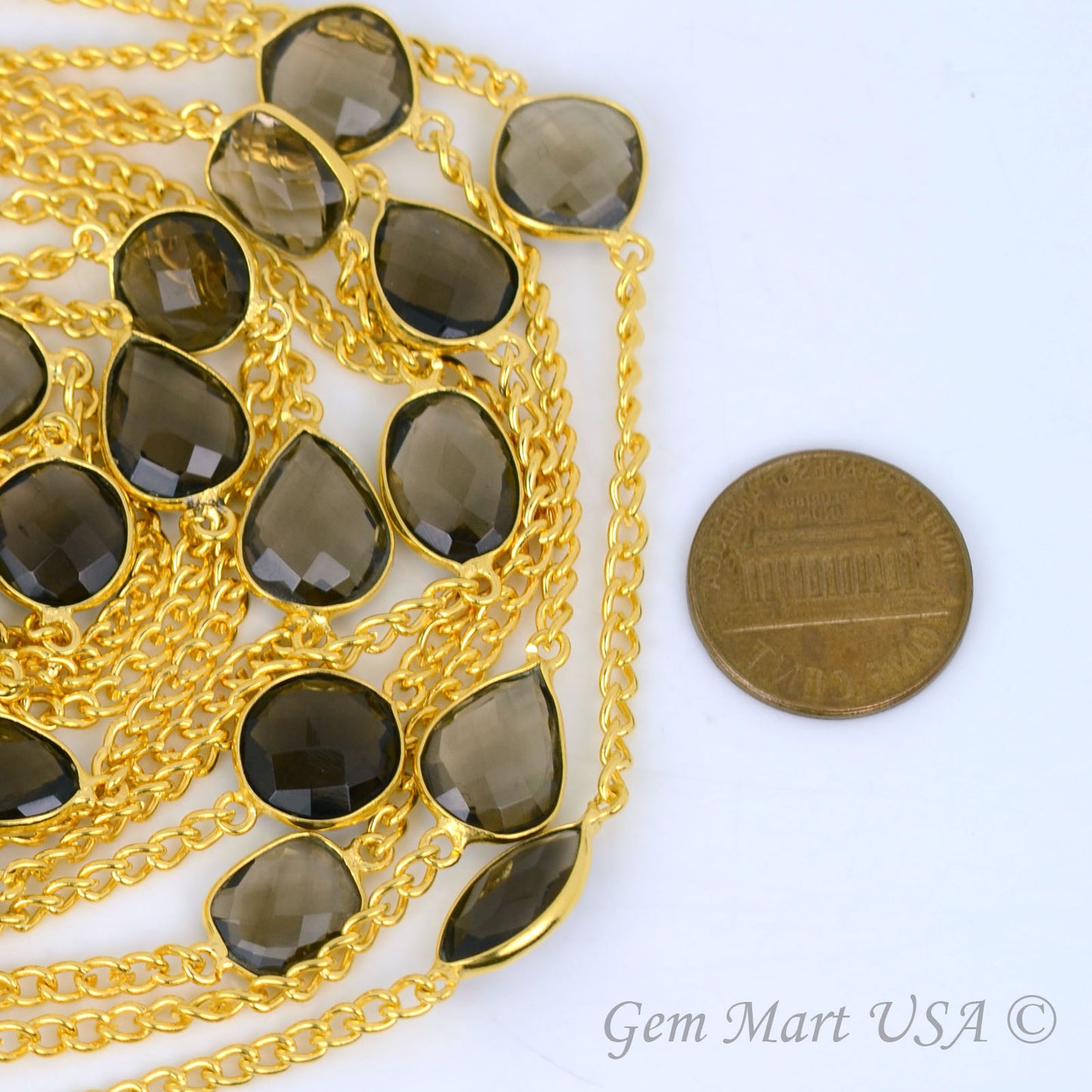 Smoky Topaz 10-15mm Gold Plated Bezel Connector Link Rosary Chain - GemMartUSA (764202287151)