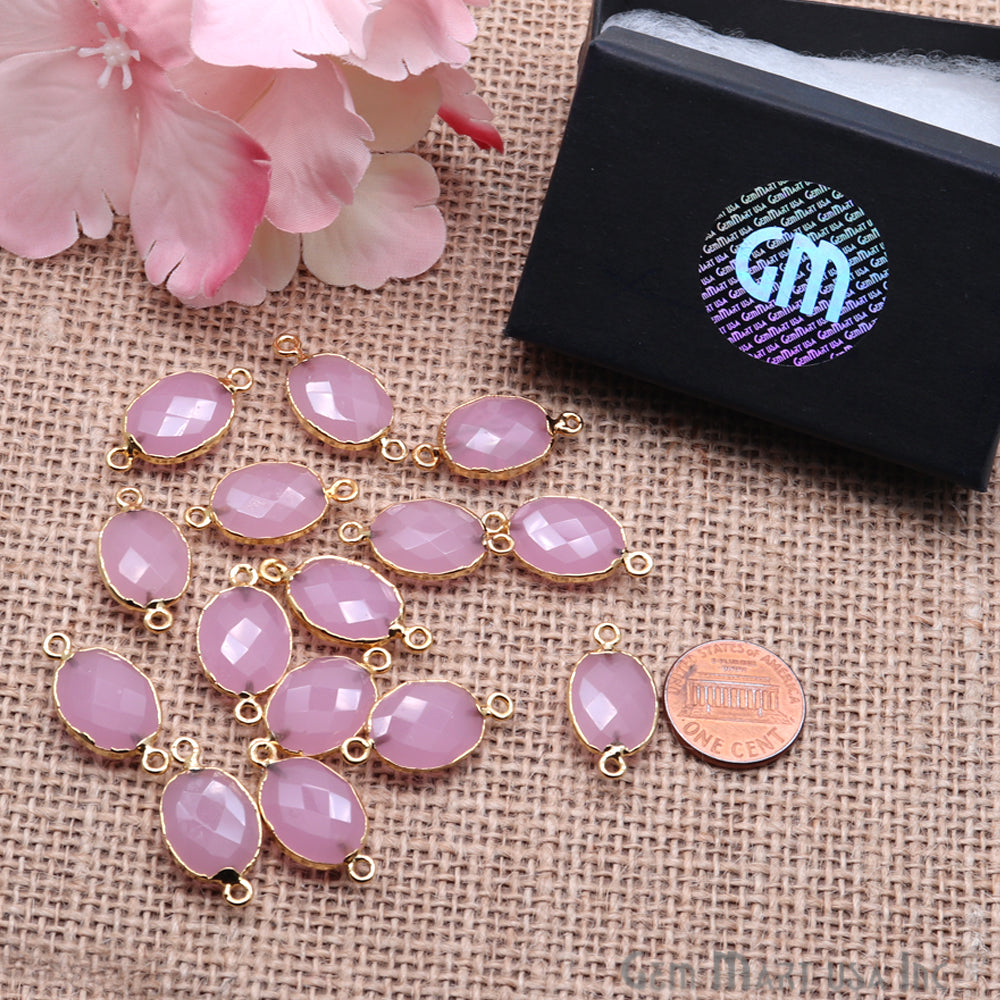 Rose Chalcedony 12X16mm Oval Gold Electroplated Double Bail Gemstone Connector - GemMartUSA