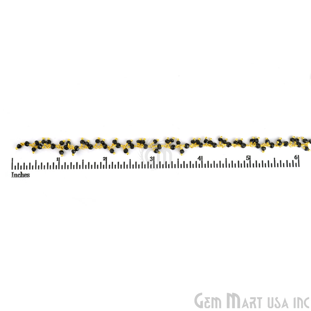 Black Spinel Cluster Dangle Beads Gold Wire Wrapped Rosary Chain - GemMartUSA (764163260463)