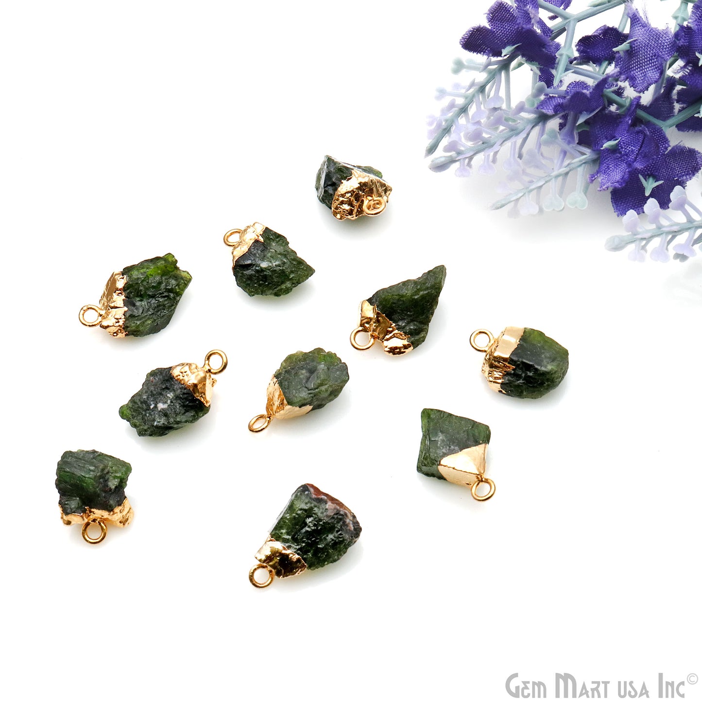 Chrome Diopside Gemstone Gold Electroplated Single Bail Connector Charm